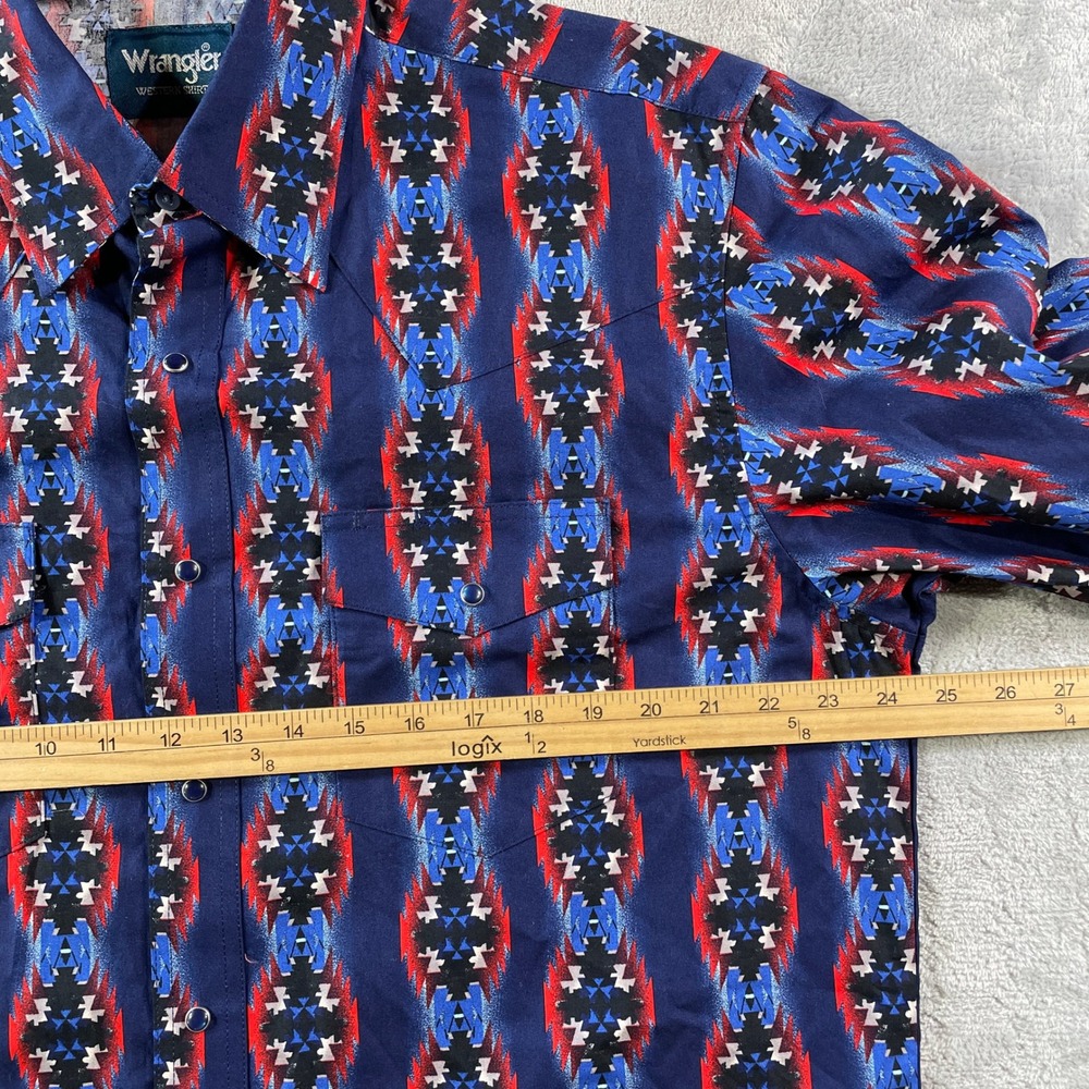 Wrangler Shirt Mens Large Blue Western Aztec Snap Cowboy‎ Festival Casual - Picture 6 of 12